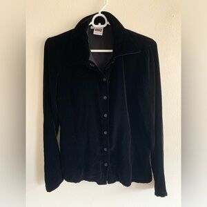 Johnny Was Collection Long sleeve Button Up Top Shirt Size Small Black Velvet